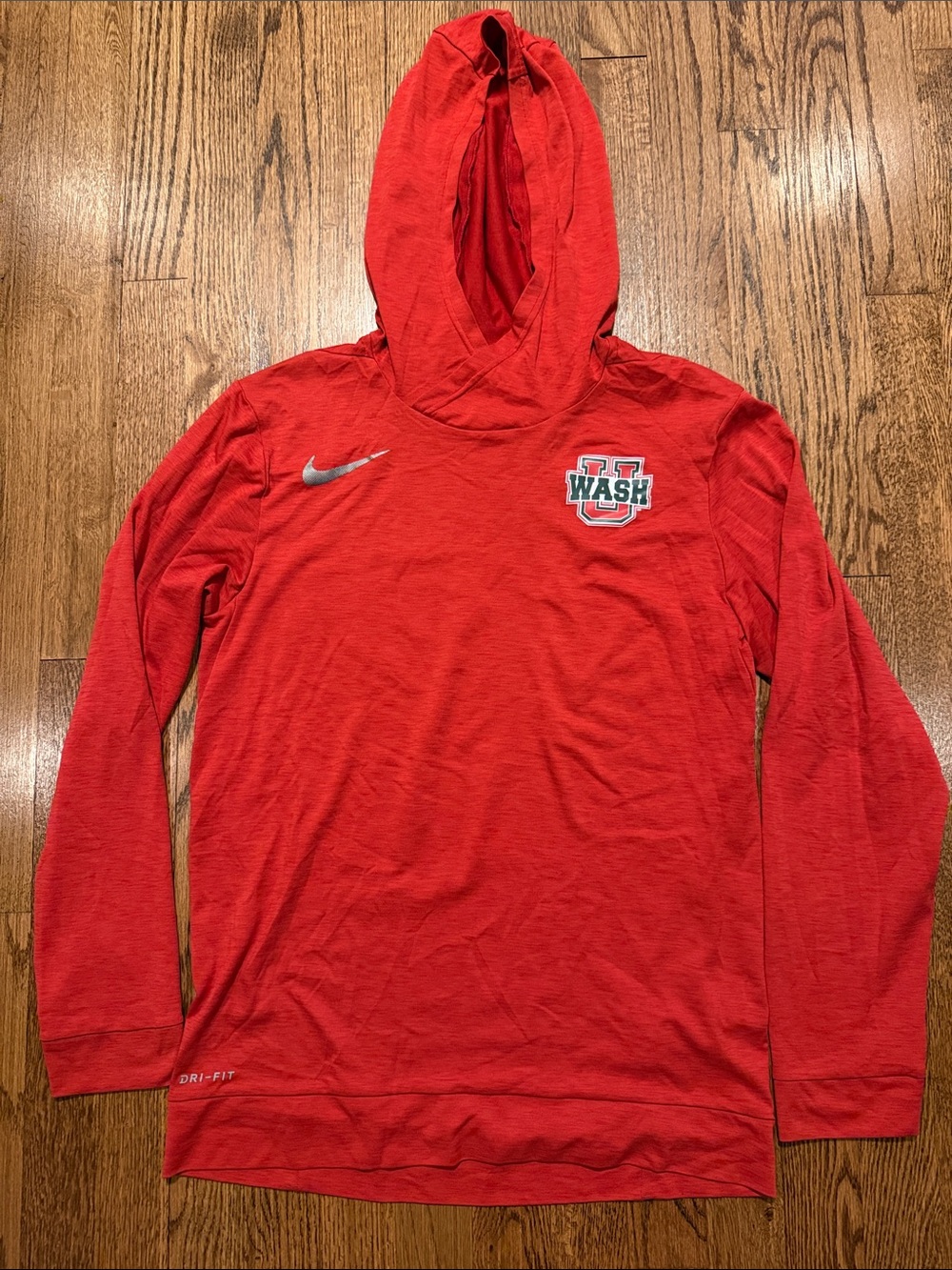 Nike Red Hooded Dri-FIT Pullover with Wash U Logo mens small